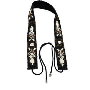 Handcrafted Beaded Black Beige Bohemian‎ Belt Cowrie Shells Carved Turtle Tie
